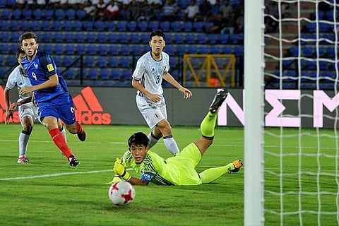 France?s Amine Gouiri (left) scores against Japan in the U-17 FIFA World Cup on Wednesday