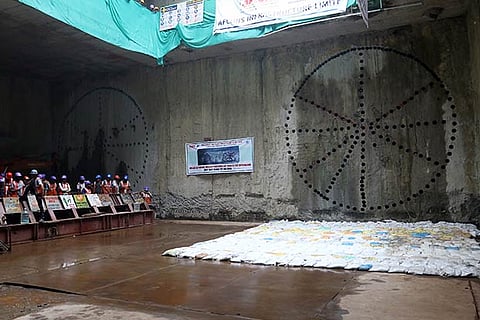 Workers present at the AG-DMS office Metro station during the tunnelling process on Tuesday