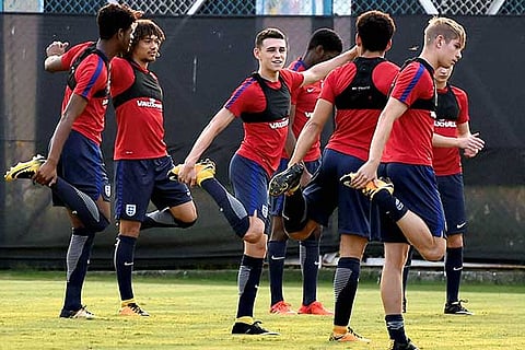 England players during a practice session ahead of FIFA U-17 Football World Cup 2017 final
