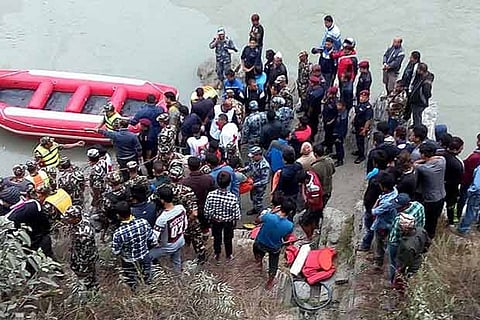 Rescue work being carried out at Trishuli river in Dhading district