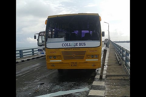 The private college bus that met with an accident on Pamban bridge