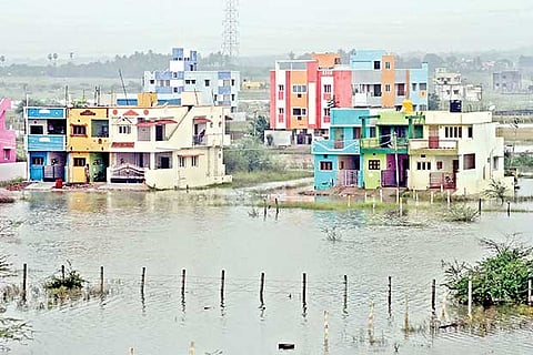 A view of Mudichur, where rain water has remained stagnant on many roads for the last few days