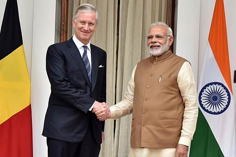 PM Narendra Modi receives King Philippe of Belgium at Hyderabad house