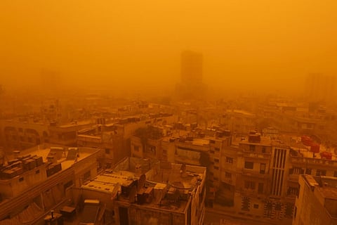 A general view of Homs city, Syria, as seen during a sandstorm in October