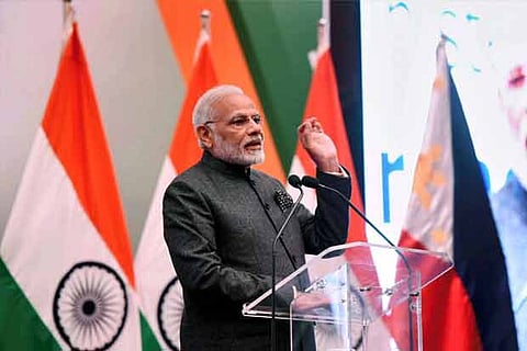 PM Modi speaking at the ASEAN buisness summit.(Photo: PTI)