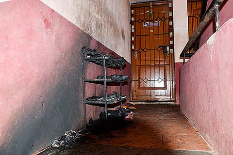 The crime scene inside the apartment where Induja, her mother and sister sustained severe burns