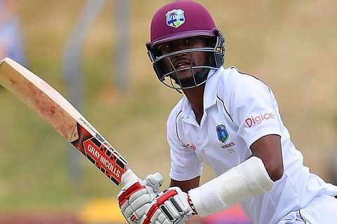 Kraigg Brathwaite bats during Day 3 of the first Test match between NZ and the WI