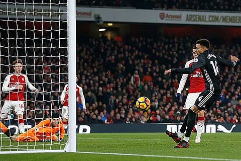 Manchester United?s Jesse Lingard scores his second goal against Arsenal