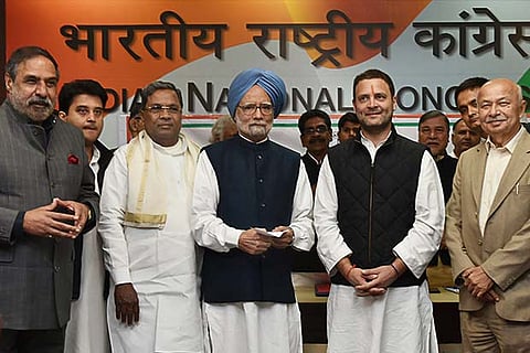 Congress Vice President Rahul Gandhi with senior party leaders after filing his nomination papers