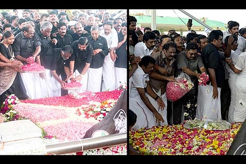 CM EPS, Dy CM OPS and other Cabinet Members (L) and TTV Dinakaran paying floral tributes