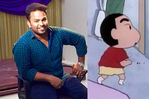 Left: Raghuvaran, A screen-grab from an episode of the cartoon Shinchan
