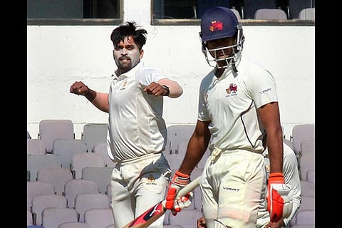 Karnataka captain R Vinay Kumar celebrates a Mumbai batsman?s wicket