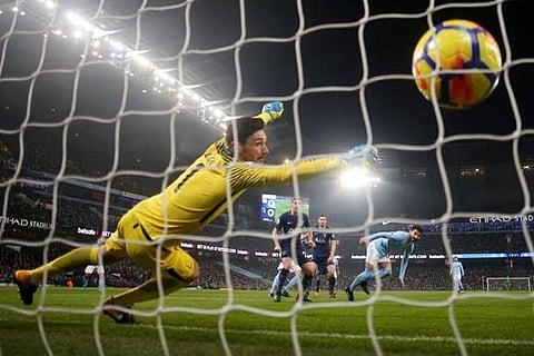 Manchester City's Ilkay Gundogan opens the score for his team