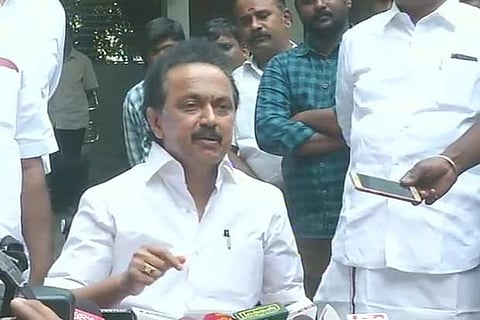 DMK leader MK Stalin addressing the media