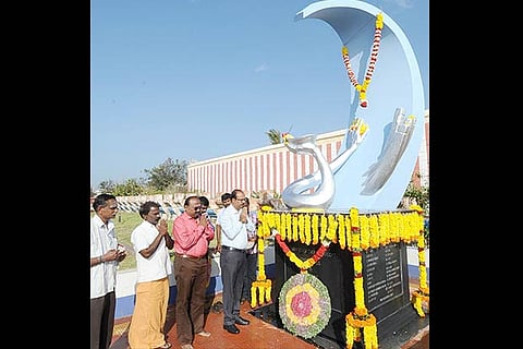Collector Sajjan Singh R Chavan paying homage to tsunami victims at the memorial in Kanniyakumari