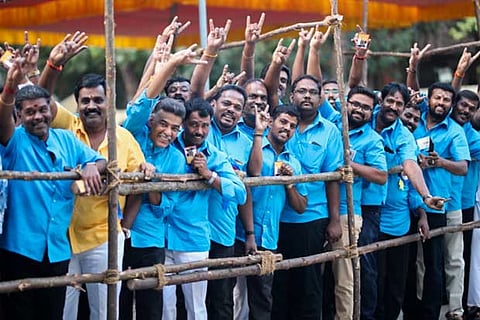Fans wait outside the hall to meet Rajinikanth in Chennai (Photo: TM Govindraj)