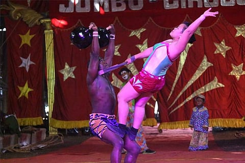 Foreign artists performing the African acrobatics at Jumbo Circus