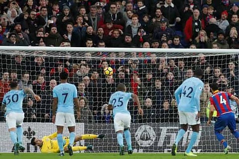Crystal Palace's Luka Milivojevic misses a penalty, saved by Manchester City's Ederson