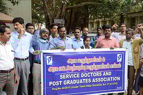Government doctors protesting against the bill in Chennai