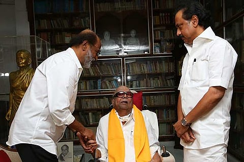 Rajinikanth meets DMK patriarch Karunanidhi at his residence