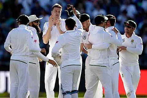 South African players celebrate a wicket
