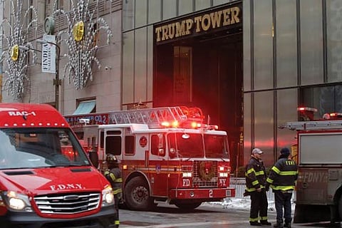 New York City Fire Department vehicles in front the Trump Tower