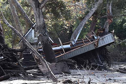 Wreckage from a home is seen in the aftermath of a massive mudslide