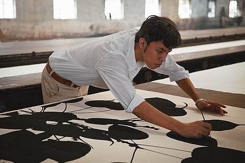 Aratrik Devvarman working on a creation at his studio in Ahmedabad