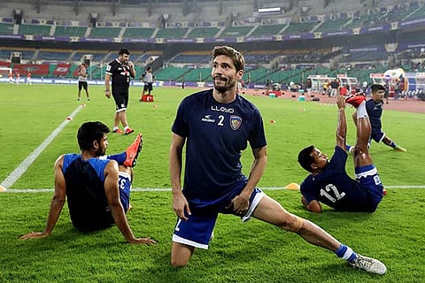 Chennaiyin FC captain Henrique Sereno during a training session
