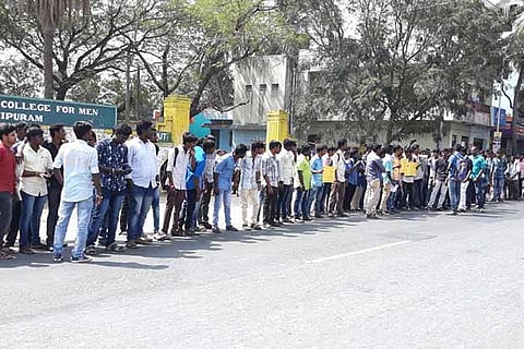 Students formed a human chain and boycotted classes in Kancheepuram on Tuesday