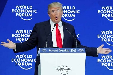 President Donald Trump delivers a speech during the World Economic Forum annual meeting in Davos