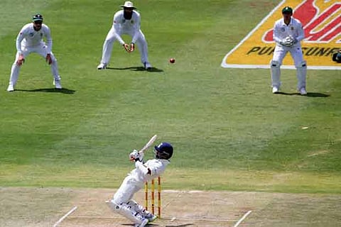 India's Ajinkya Rahane takes evasive action