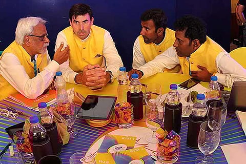 CSK head coach Stephen Fleming (second from left) along with the other members of the team managemen