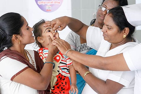 A child being given polio drops in Chennai (File photo)