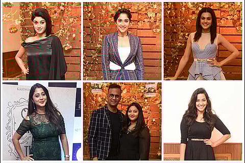 (Clockwise) Oviya, Regina Cassandra, Taapsee, Sanjana, Karthik Srinivasan and Hema, Kanika