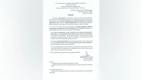 The circular issued today – July 1, 2025, is in line with the enactment of the National Commission for Allied and Healthcare Professions (NCAHP) Act, 2021.