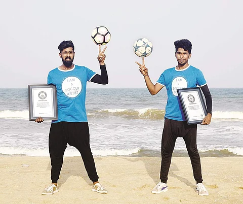 Pradeep Ramesh and Raghul Raja, Chennai-based freestyle footballers recently became Guinness World Record holders | Pics: Martin Louis