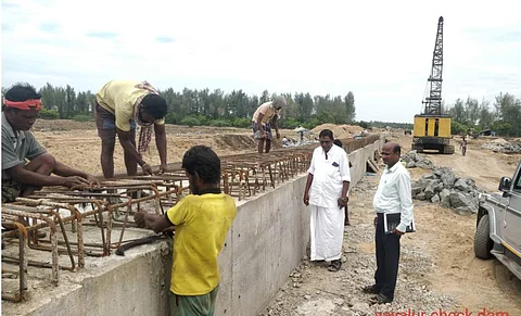 Wall Construction underway as underway as part of the Palar Check Dam designed by IIT Madras Researchers (Pic: IIT Madras)