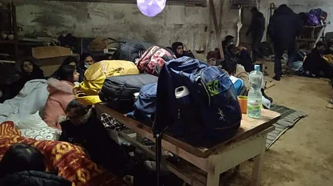 Indian students in a bunker (Pic: Sourced)