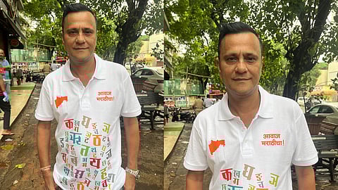 Sandeep Deshpande Celebrates Marathi Triumph with 'Aawaj Marathicha' T-Shirt at Rally