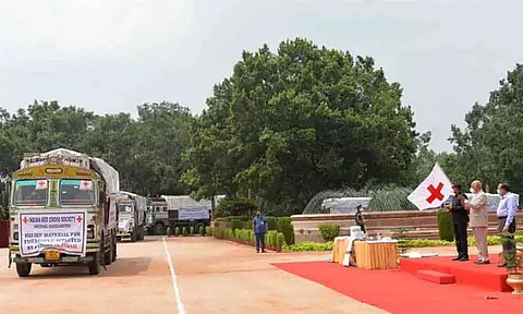 Ramnath Kovind flags off trucks carrying supplies meant for flood-affected states of Assam, Bihar, and UP