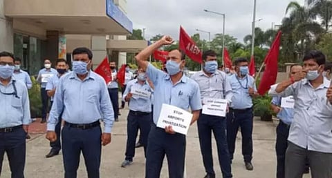AAI, North East Region employees protest against move to privatize LGBI