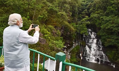 File Photo: PM clicks pictures during his visit of the Elephant Falls in Meghalaya