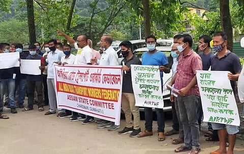 Road Transport Workers Federation's Assam State Committee stage protest