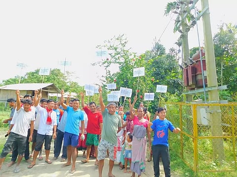 Villagers stage protest demanding immediate electrification in Lakhimpur