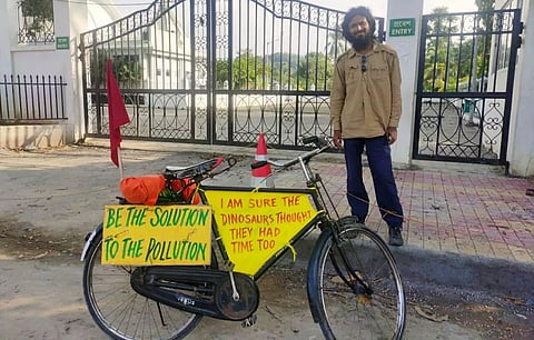 Youth cycles 100 km to create awareness on global warming