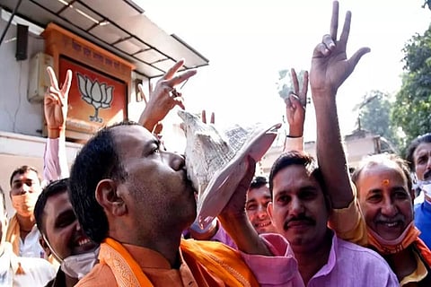 BJP wins 5 seats, leads on 68