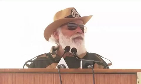 PM Modi addressing the jawans at Longewala Post, Rajasthan