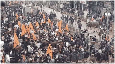 Congress workers protest against demolition of Hanuman Temple