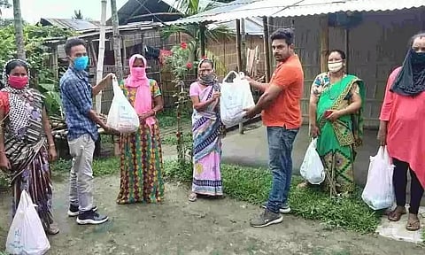 Relief materials distributed by Fusion Micro Finance Private Limited